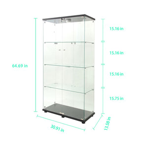 English Elm Tempered Glass Display Cabinet With Multi-Color Led Lights, Lockable Storage, & Adjustable Feet W3155S00001-GIGA