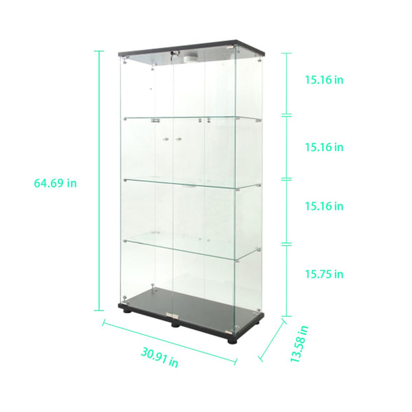 English Elm Tempered Glass Display Cabinet With Multi-Color Led Lights, Lockable Storage, & Adjustable Feet W3155S00001-GIGA
