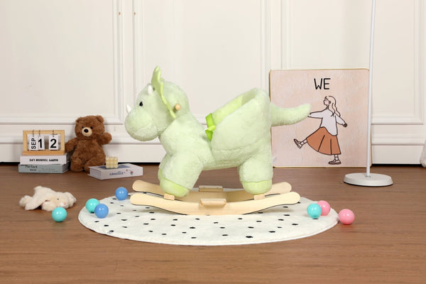 English Elm Kids Plush Dinosaur Rocking Toy with Safety Belt Lullaby Sounds and Hand Puppets W3723P374145