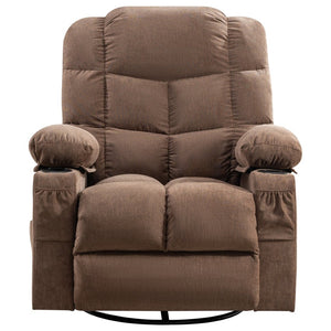 English Elm Oversized Swivel Recliner with Massage Heating Linen Upholstery and Usb Port Brown W1521P411662