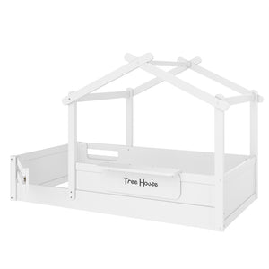 English Elm Twin Low Loft Bed Solid Pine Frame with Built-in Led Lighting and Storage Shelves Light White W1580P396330