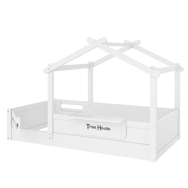 English Elm Twin Low Loft Bed Solid Pine Frame with Built-in Led Lighting and Storage Shelves Light White W1580P396330