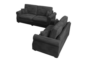 English Elm Black Corduroy Upholstered Sofa and Loveseat Set for Contemporary Living Rooms Black B011S02183