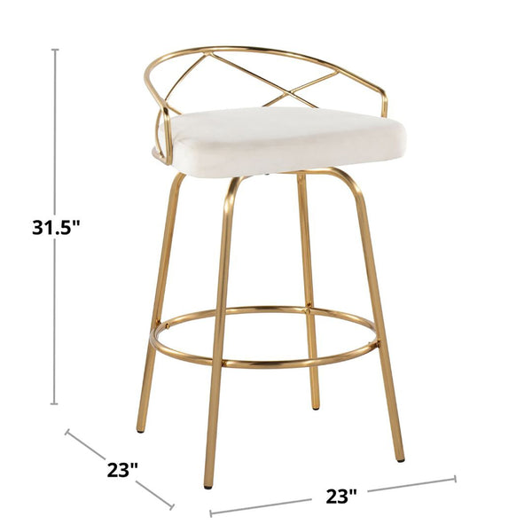 English Elm 26"/art Deco Tufted Velvet Swivel Counterstools with Gold Base for Kitchen Bar Set of 2 B202S02148