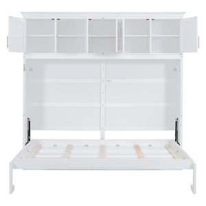 English Elm Queen Murphy Wall Bed with Top Cabinet Storage for Small Space Living White LP006665AAK-1