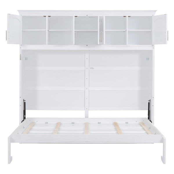 English Elm Queen Murphy Wall Bed with Top Cabinet Storage for Small Space Living White LP006665AAK-1