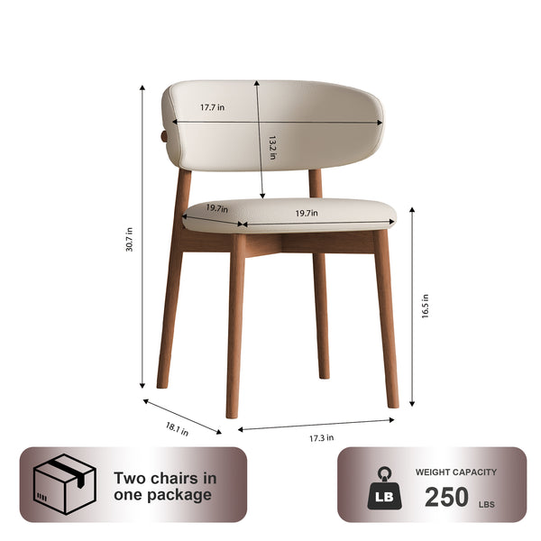 English Elm Mid-Century White Dining Chairs Set of 2 – Ash Wood Legs, Ergonomic PU Seats, Durable, Easy Assembly W509P316122