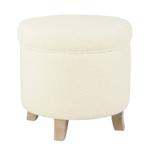 English Elm Loni Faux Sheepskin Round Ottoman with Hidden Storage and Solid Wood Legs B056P412632