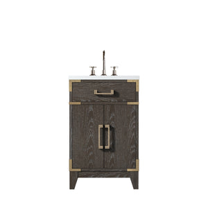 English Elm Brown Oak Single-Sink Vanity 20" W X 18" D With Acrylic Top & Chrome Faucet For Stylish Bathrooms B2731P259732