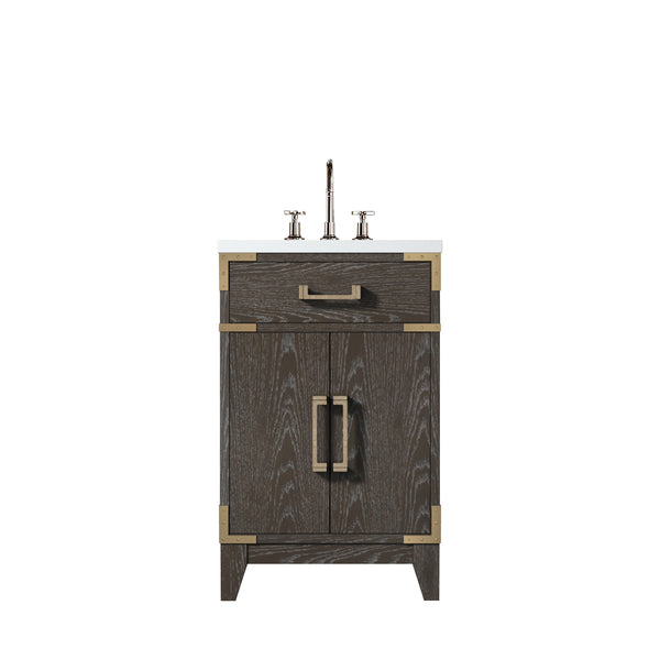 English Elm Brown Oak Single-Sink Vanity 20" W X 18" D With Acrylic Top & Chrome Faucet For Stylish Bathrooms B2731P259732