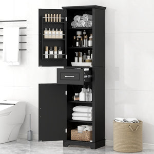 English Elm Tall Bathroom Storage Cabinet with Slim Profile, Adjustable Shelves, Anti-Tip Safety & Painted MDF Finish Black N725P246463B