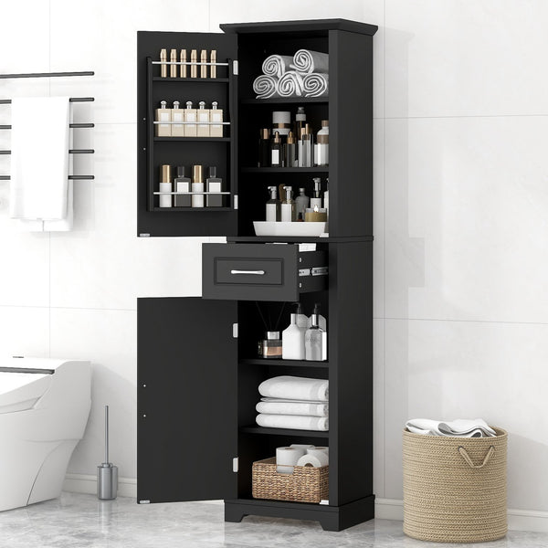 English Elm Tall Bathroom Storage Cabinet with Slim Profile, Adjustable Shelves, Anti-Tip Safety & Painted MDF Finish Black N725P246463B