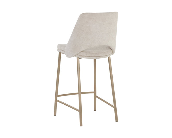 Sunpan RADELLA Counter Stool - Modern Bergen Taupe Upholstery with Antique Brass Base for Stylish Comfort 108515
