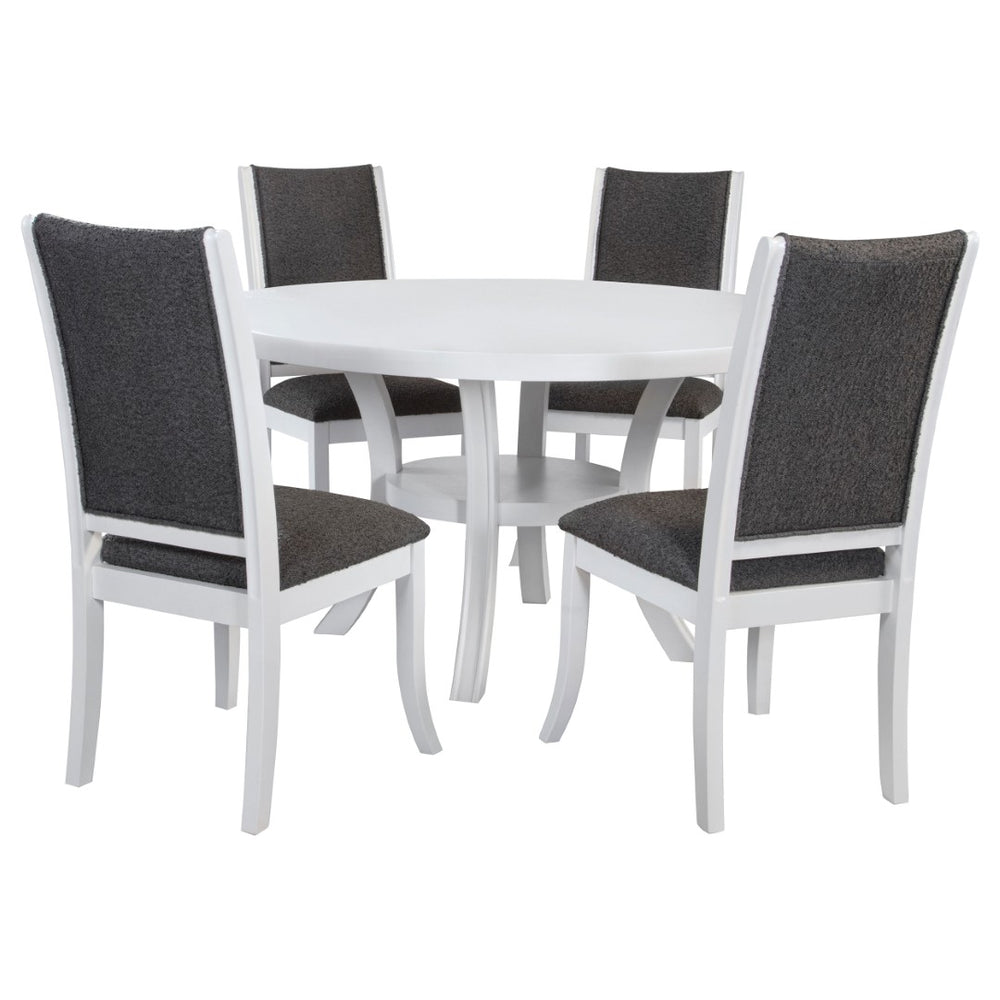 English Elm Tyler Round Wood Dining Set with Four Upholstered Chairs for Modern Kitchens B062S01573