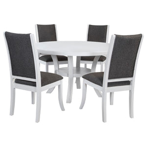 English Elm Tyler Round Wood Dining Set with Four Upholstered Chairs for Modern Kitchens B062S01573
