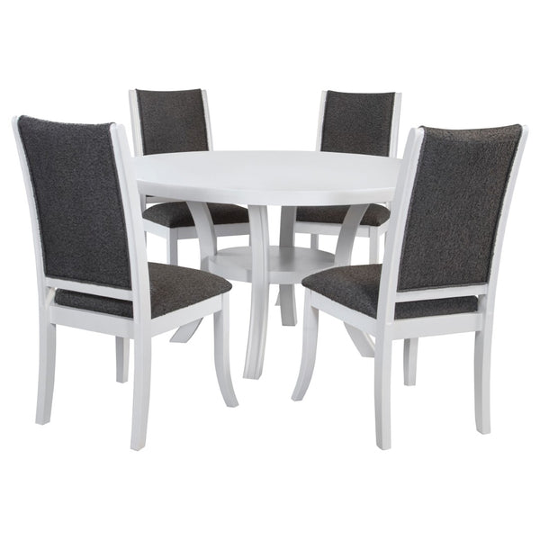 English Elm Tyler Round Wood Dining Set with Four Upholstered Chairs for Modern Kitchens B062S01573