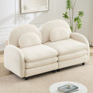 English Elm Teddy Fleece Curved Loveseat Modular Two Seater Sofa with Cloud Soft Double Layer Cushions Beige White W5656S00073