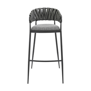 English Elm Zaren 30" Bar Stool — Black Metal Frame, Gray Faux Leather & Fabric Seat, Durable 4-Leg Support B2736P268560
