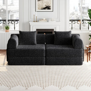 English Elm 72.4-inch Chenille Convertible Floor Sofa Bed with Storage Pockets and Modular Design W3505P355564