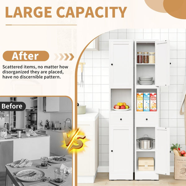 English Elm 71 Inch Freestanding Metal Storage Cabinet Five Tier Narrow Pantry Organizer White W2735P428814