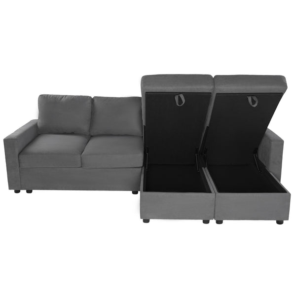 English Elm 103.9" Sectional Sofa with Hidden Storage Chaise, Reconfigurable U-Shape, 4 USB Ports, Durable Twill Upholstery Dark Gray N719S001950R
