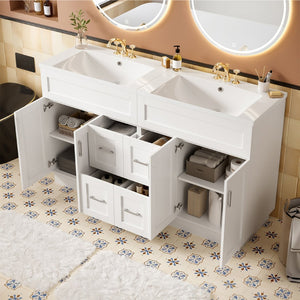 English Elm [video] 60 Inch Dual Sink Bathroom Vanity with Soft Close Doors and Mdf Cabinet N729P000017K