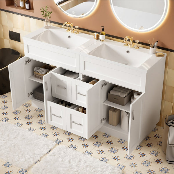 English Elm [video] 60 Inch Dual Sink Bathroom Vanity with Soft Close Doors and Mdf Cabinet N729P000017K