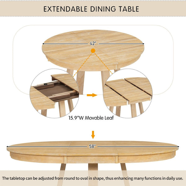 English Elm Trexm Retro 5 Piece Extendable Round Dining Set with Button Tufted Upholstered Chairs Natural ST000094AAN-2026