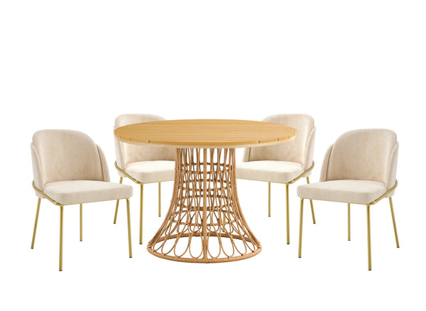 English Elm Wood Wood Table & Chair Set for Modern Living Spaces – Solid Wood Frame, Fabric Seats, Durable Finish W370S00070