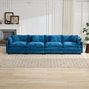 English Elm Cloud Sofa 4 Seats - Modern Modular Sectional Couch In Elegant Blue Chenille For Ultimate Comfort & Style W1143S00049