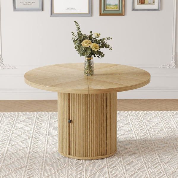 English Elm Only Sculptural Cylindrical Dining Table Base with Dual Slide Door Built-in Storage W2920P271532