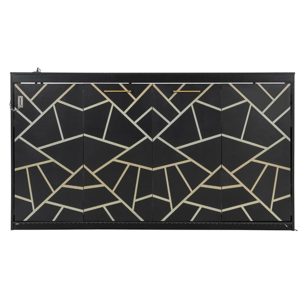 English Elm Twin-size Murphy Wall Bed with Led Lighting Usb Outlet and Decorative Printed Panel Black LP000355AAB