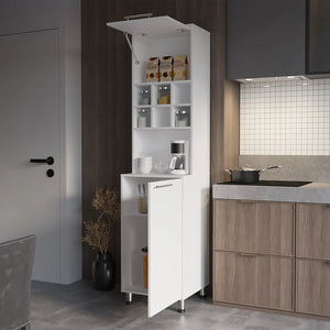 English Elm White Kitchen Pantry with 7 Shelves, Pneumatic Doors, Slim 80" Storage Cabinet for Modern Kitchens B062P290239