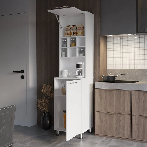 English Elm White Kitchen Pantry with 7 Shelves, Pneumatic Doors, Slim 80" Storage Cabinet for Modern Kitchens B062P290239