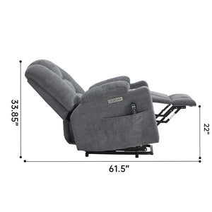 English Elm Emon's Overstuffed Chenille Power Lift Recliner with Massage Heat and Charging Ports Grey W1803S00090