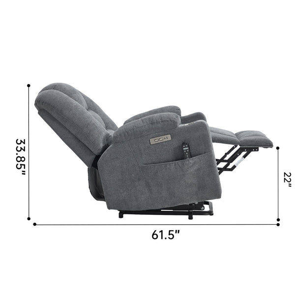 English Elm Emon's Overstuffed Chenille Power Lift Recliner with Massage Heat and Charging Ports Grey W1803S00090