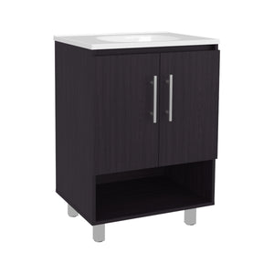 English Elm Texas Wenge Freestanding Bathroom Vanity Cabinet with Double Doors, Open Shelf, Elevated Base for Sink Installation and Organized Storage B128P375288