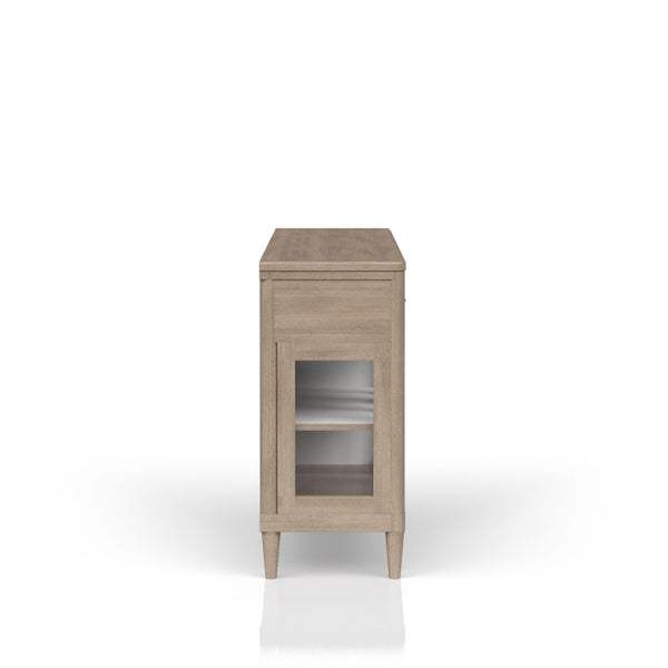 English Elm Power Raedy Sand Buffet with Glass Doors, Solid Wood/MDF, Power-Ready, 2 Drawers & Adjustable Shelf B2699P224826