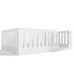 English Elm Queen Solid Pine Montessori Floor Bed for Kids with House Frame and Built-in Door Light White W5305P420638
