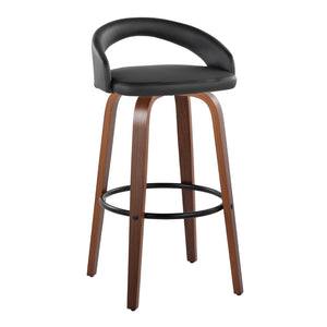 English Elm Fixed-height Swivel Barstools Walnut Bentwood Legs Black Pu Seat Metal Footrest Set B202S01856