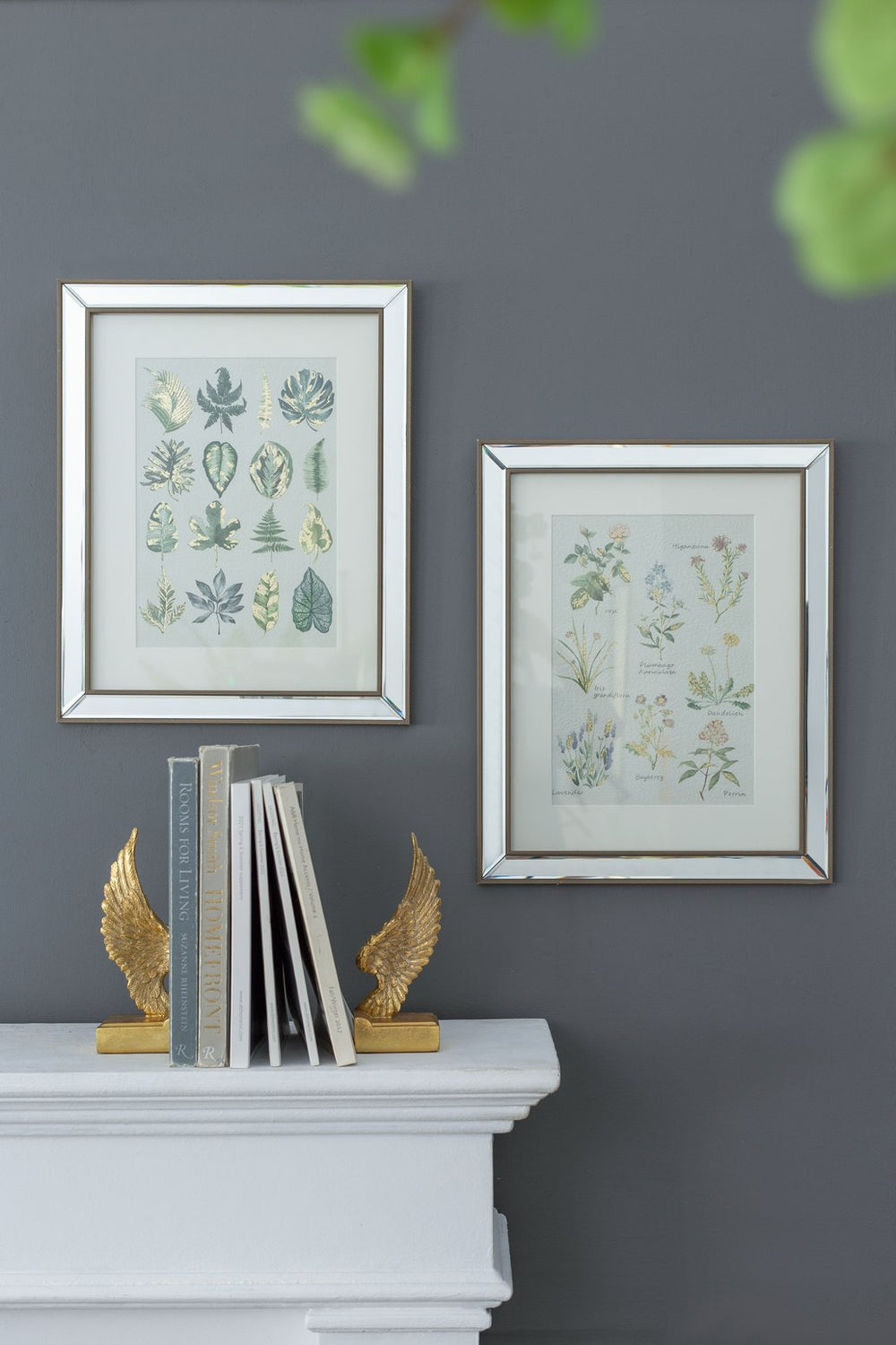 English Elm S/2 Liana Mirror Wall Art Set 15.7x19.7" — Floral & Greenery Prints in Golden Tint Frame for Transitional Spaces W2078P313327