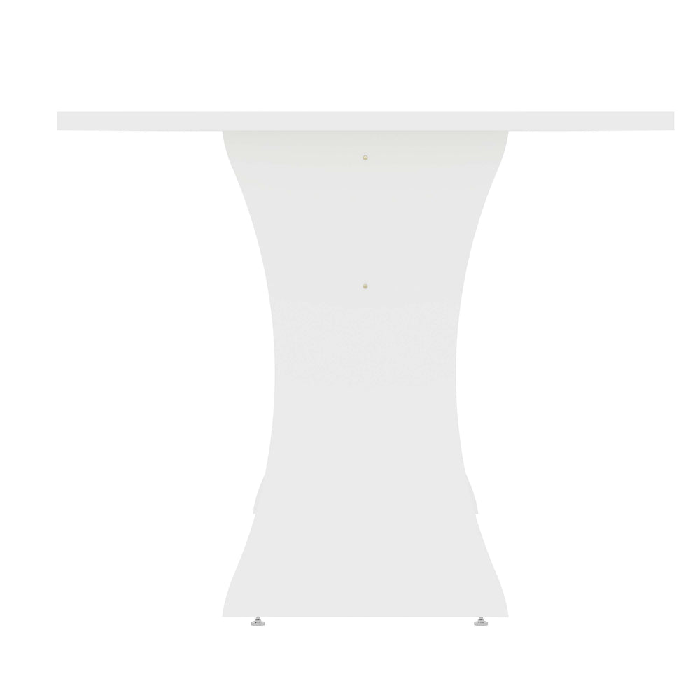 English Elm Coney 53" Dining Table with Curved Silhouette, Central H Base, Seats 6, Adjustable Metal Feet White B365P397684
