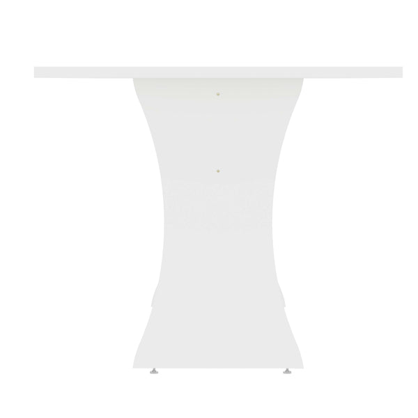 English Elm Coney 53" Dining Table with Curved Silhouette, Central H Base, Seats 6, Adjustable Metal Feet White B365P397684