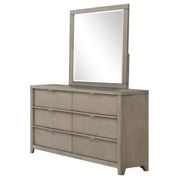 English Elm 6 Drawer Dresser with Book-Matched Veneers, Solid Wood & MDF, Side-Mounted Guides, Custom Hardware Light Gray 60.75 L x 19.5 W x 38.25 H B2699P238932