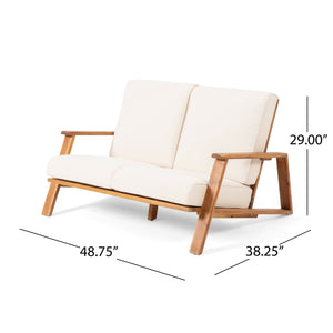 English Elm Christopher Knight Home® - PALOMA Acacia Wood Loveseat with Weather-Resistant Cushions and Outdoor Coffee Table Set for Patio Conversations and Relaxation Teak+ Beige 68611.00BGE