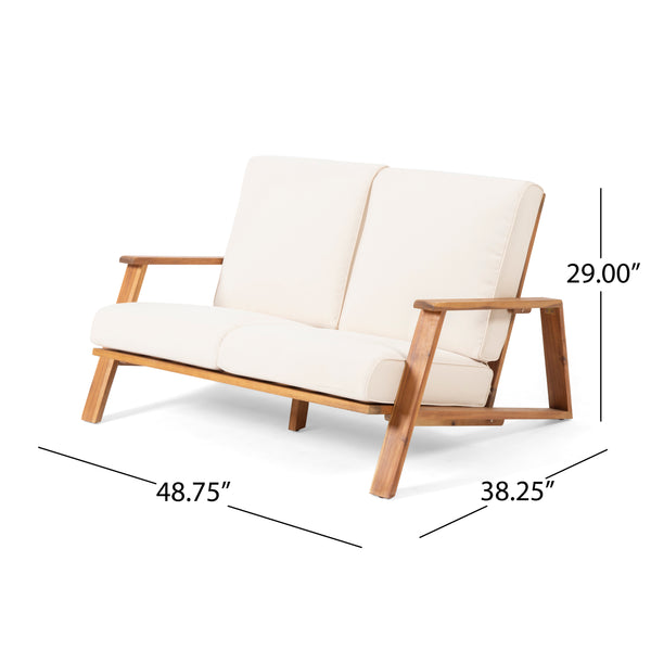 English Elm Christopher Knight Home® - PALOMA Acacia Wood Loveseat with Weather-Resistant Cushions and Outdoor Coffee Table Set for Patio Conversations and Relaxation Teak+ Beige 68611.00BGE