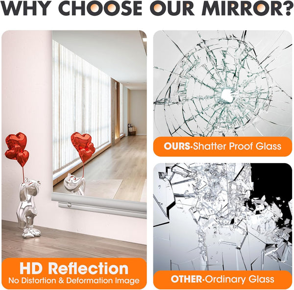 English Elm 48x24 Tempered Glass 2-Pack Gym Mirror Set Wall-Mounted Framed Silver — Shatterproof HD Reflection T3757P347055