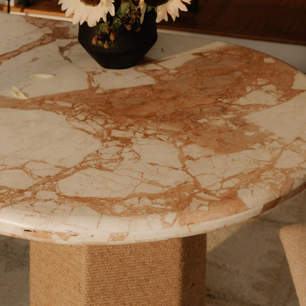 English Elm Sartoria Oval Breccia Marble Dining Table with Jute Wrapped Mango Wood Base B2769S00004
