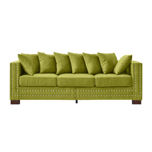 English Elm Modern Velvet Sofa With Square Armrests, Silver Nailhead Trim & Hidden Storage In Green Upholstery W1097S00186