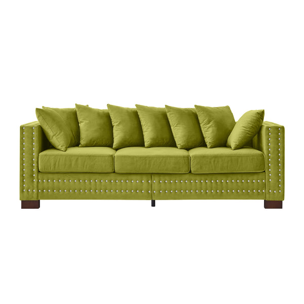 English Elm Modern Velvet Sofa With Square Armrests, Silver Nailhead Trim & Hidden Storage In Green Upholstery W1097S00186